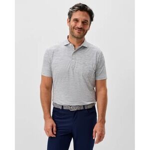 Johnnie-O Featherweight Polo Shirt Mens XL Blue White Striped UPF 50 Golf Top
